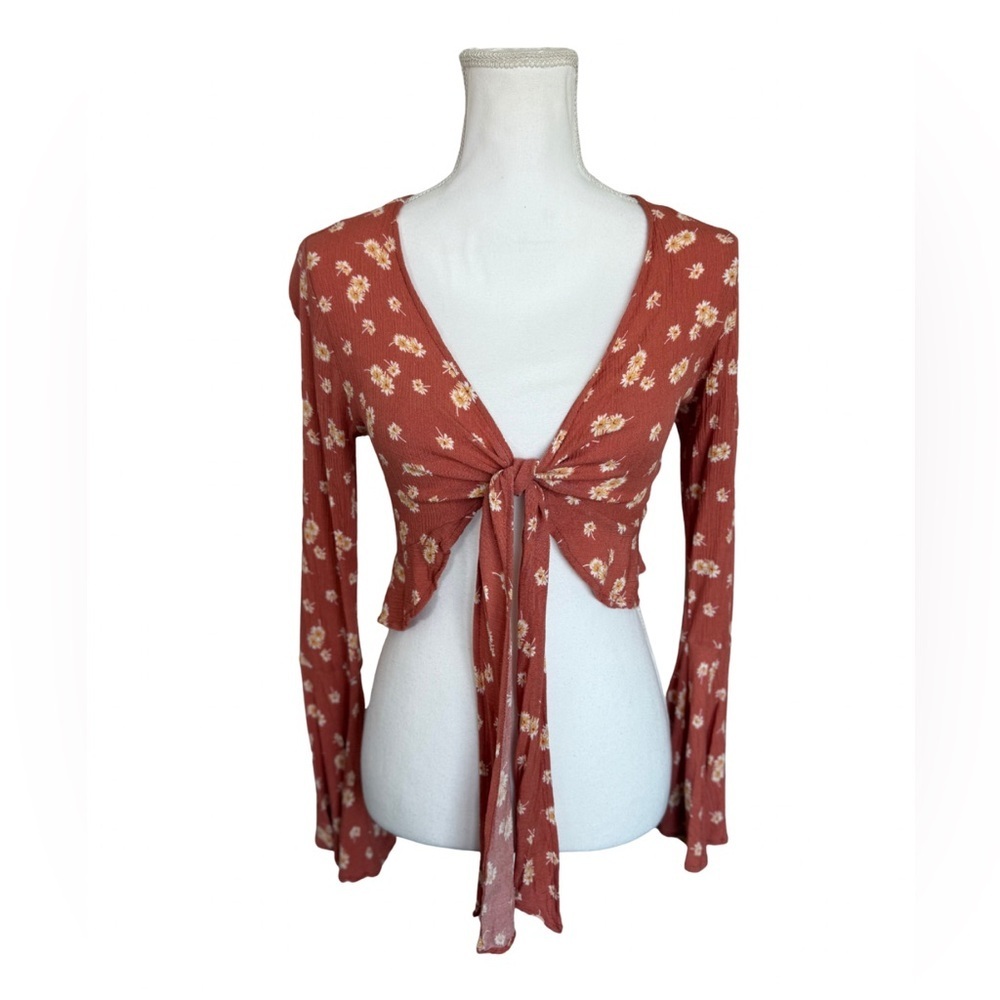 Audrey 3+1 Rust Floral Tie-Front Blouse | Small